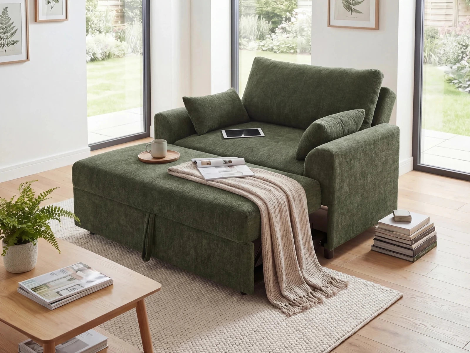 Isle Convertible Pull-Out Loveseat Sleeper
#Color_Chenille Green