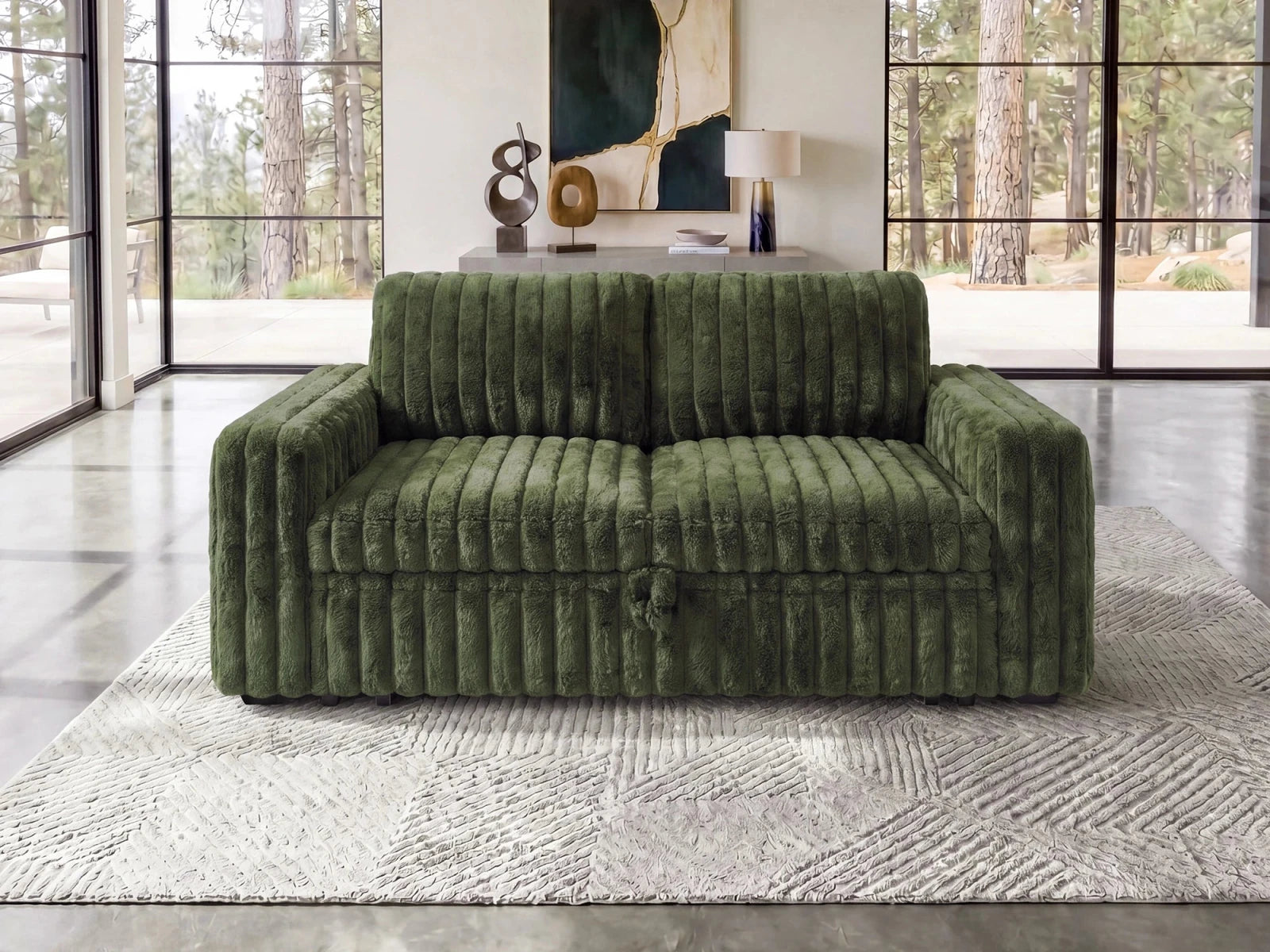 2-Piece Wide Plush Corduroy Modular Sleeper
#Color_Faux Rabbit Fur Green 
