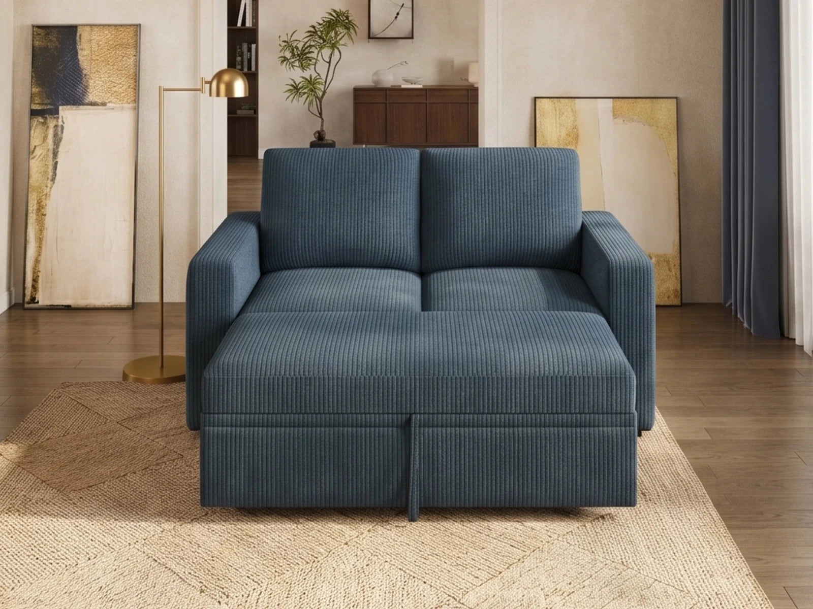 2-Piece Wide Plush Corduroy Modular Sleeper
 #Color_Corduroy Blue