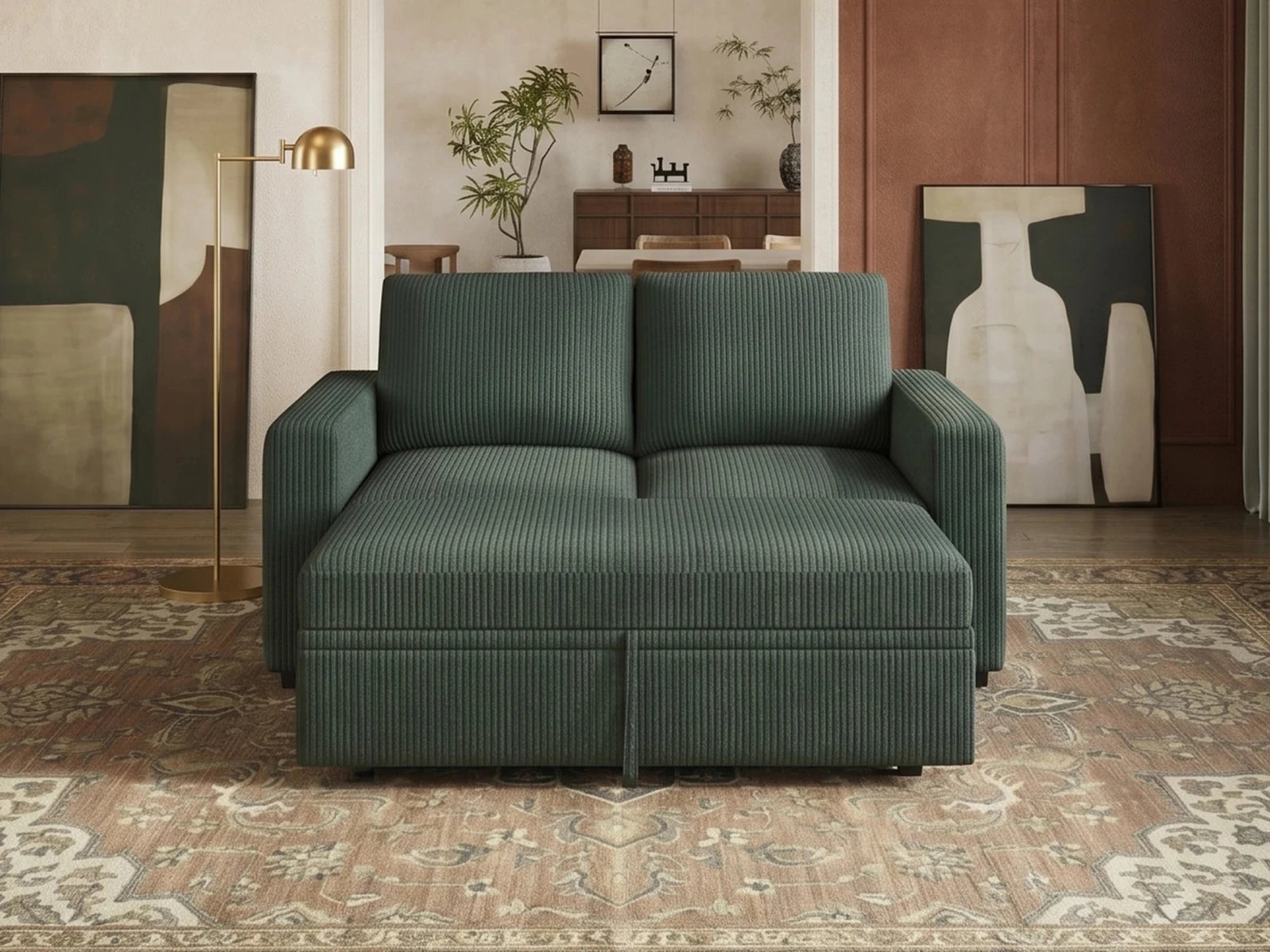 2-Piece Wide Plush Corduroy Modular Sleeper
 #Color_Corduroy Green