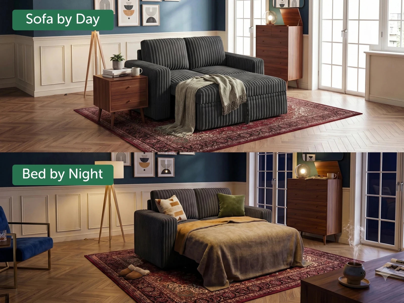 2-Piece Wide Plush Corduroy Modular Sleeper
 #Color_Gray