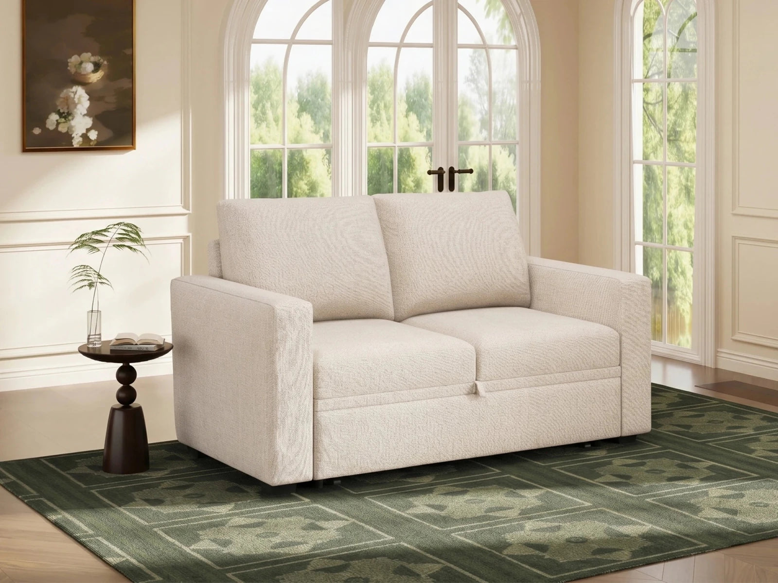 2-Piece Wide Plush Corduroy Modular Sleeper
 #Color_Beige