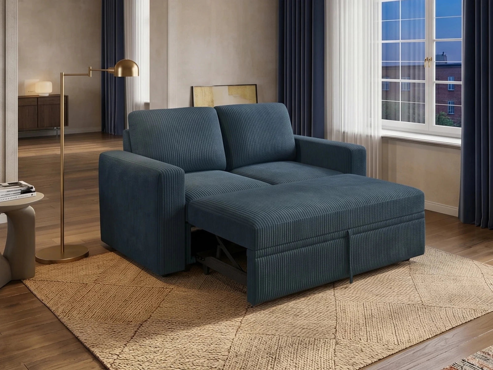 2-Piece Wide Plush Corduroy Modular Sleeper
 #Color_Corduroy Blue