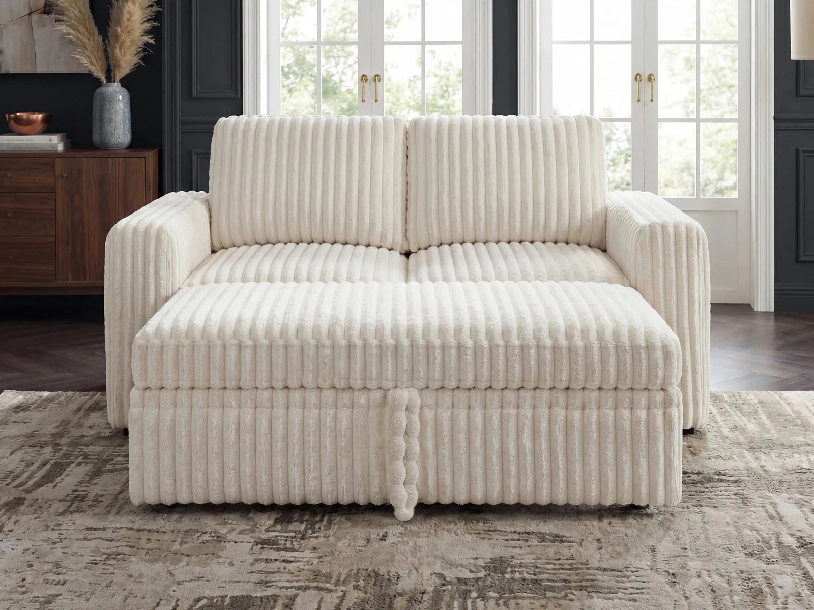 2-Piece Wide Plush Corduroy Modular Sleeper
 #Color_White