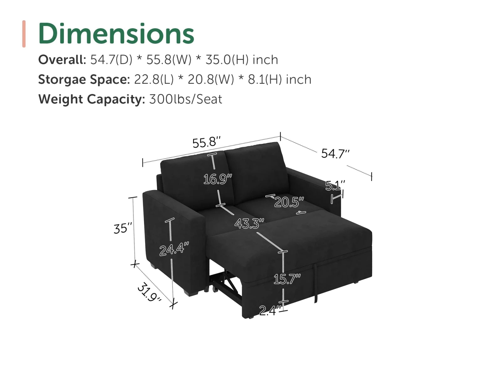 2-Piece Wide Plush Corduroy Modular Sleeper
 #Color_Velvet Black