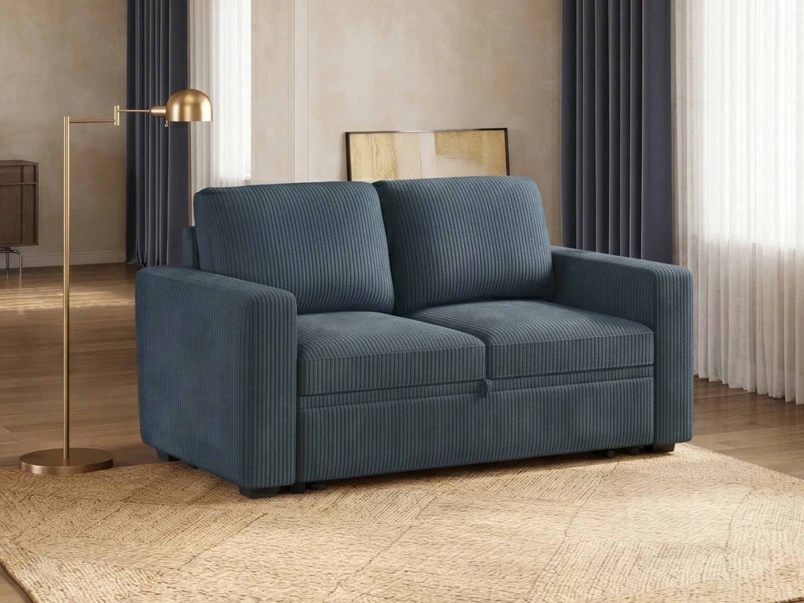 2-Piece Wide Plush Corduroy Modular Sleeper
 #Color_Corduroy Blue