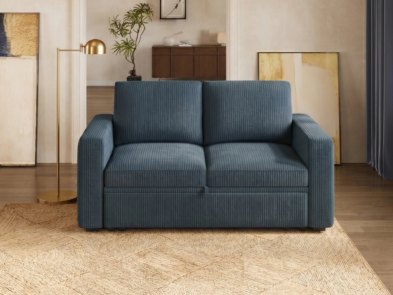 2-Piece Wide Plush Corduroy Modular Sleeper
 #Color_Corduroy Blue