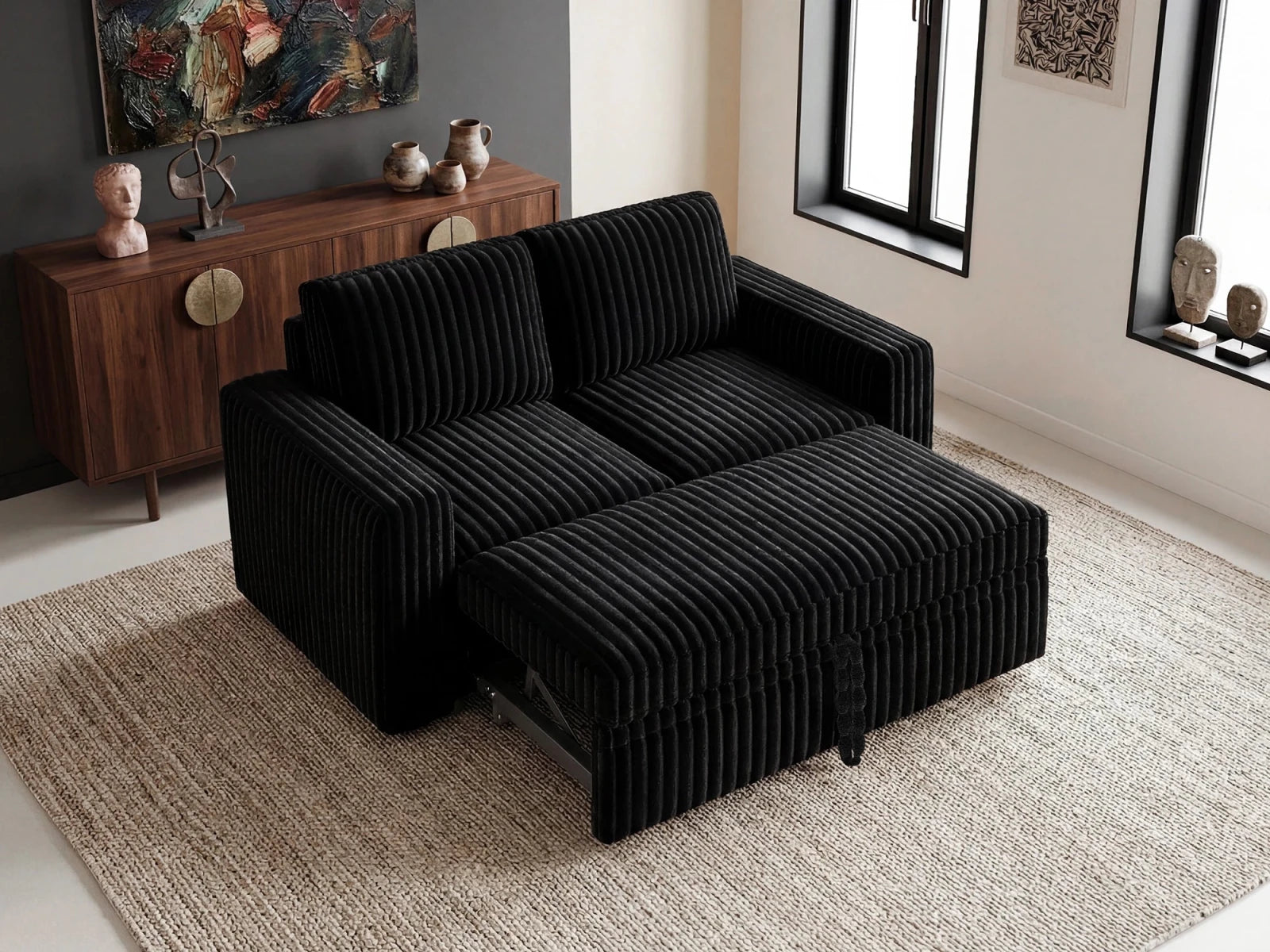 2-Piece Wide Plush Corduroy Modular Sleeper
 #Color_Black