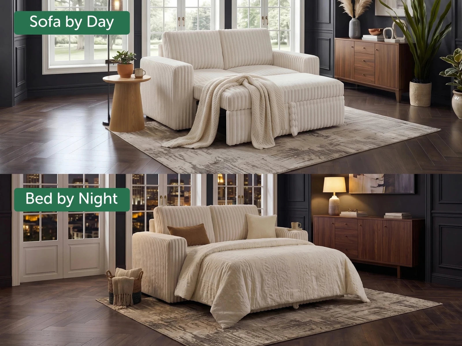 2-Piece Wide Plush Corduroy Modular Sleeper
 #Color_White