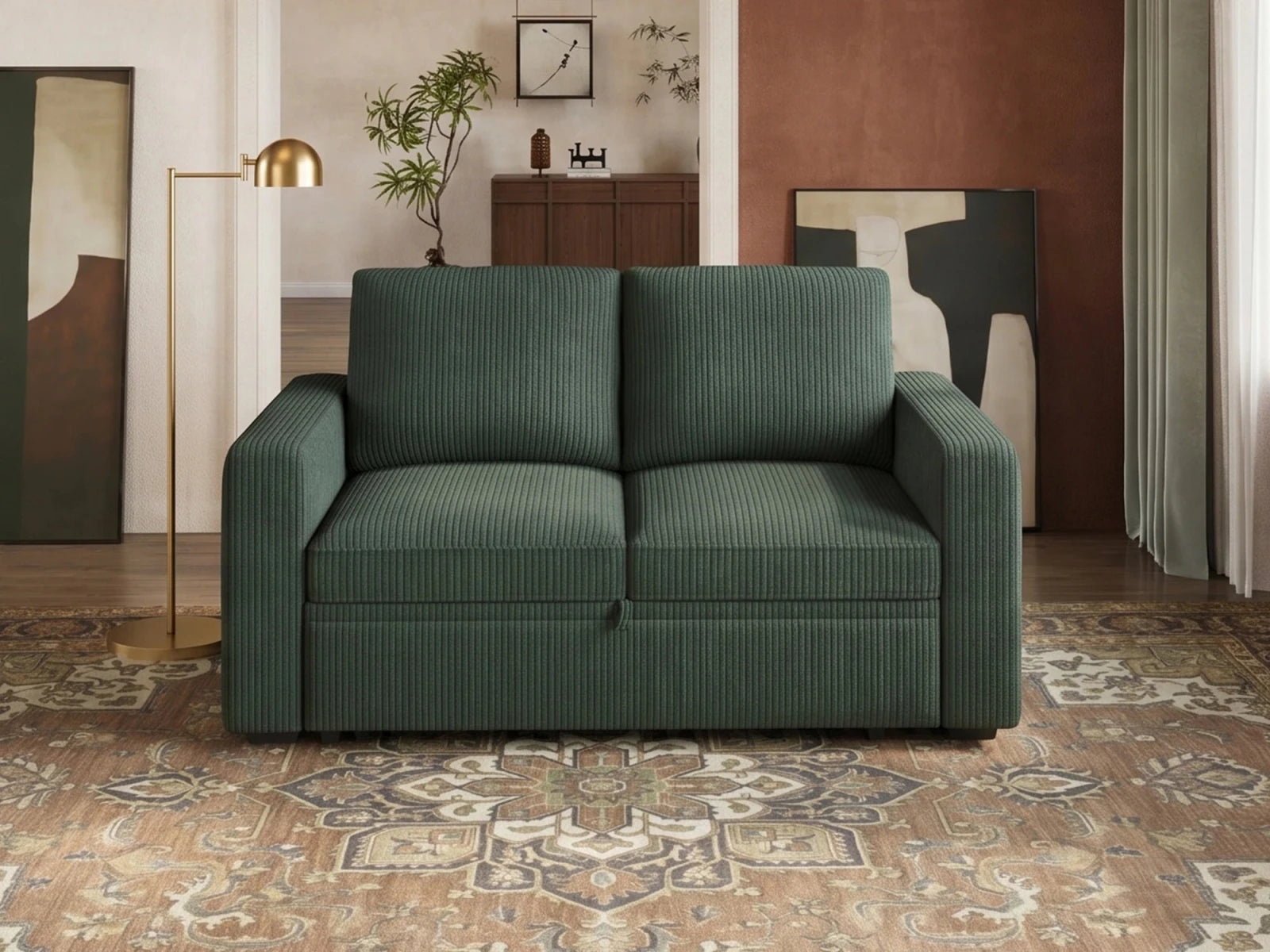 2-Piece Wide Plush Corduroy Modular Sleeper
 #Color_Corduroy Green