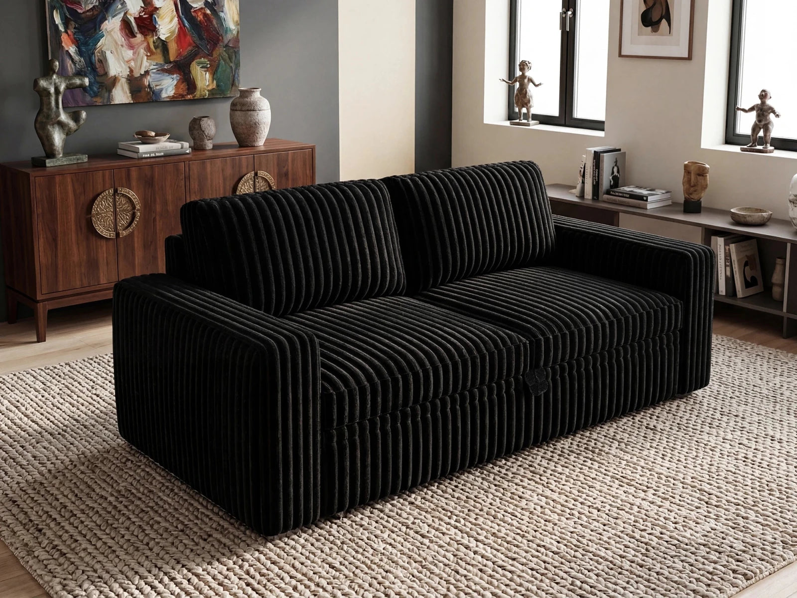 2-Piece Wide Plush Corduroy Modular Sleeper
 #Color_Black