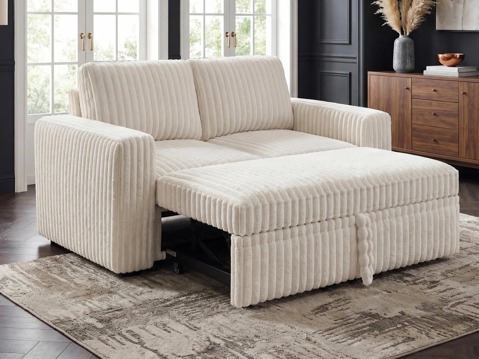 2-Piece Wide Plush Corduroy Modular Sleeper
 #Color_White