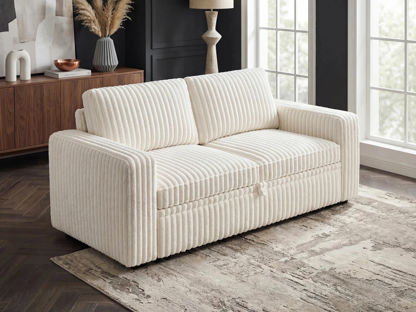 2-Piece Wide Plush Corduroy Modular Sleeper
 #Color_White