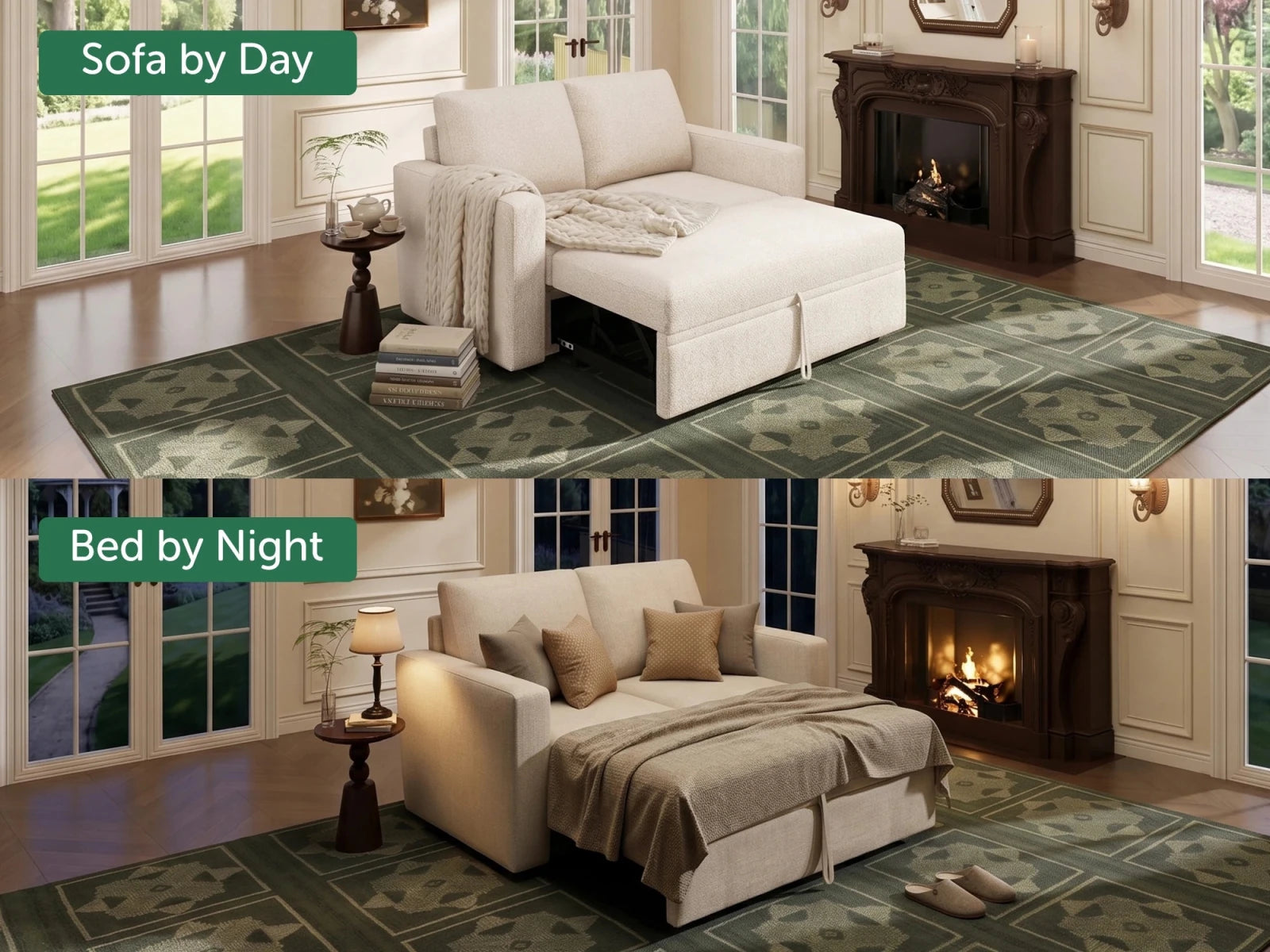 2-Piece Wide Plush Corduroy Modular Sleeper
 #Color_Beige