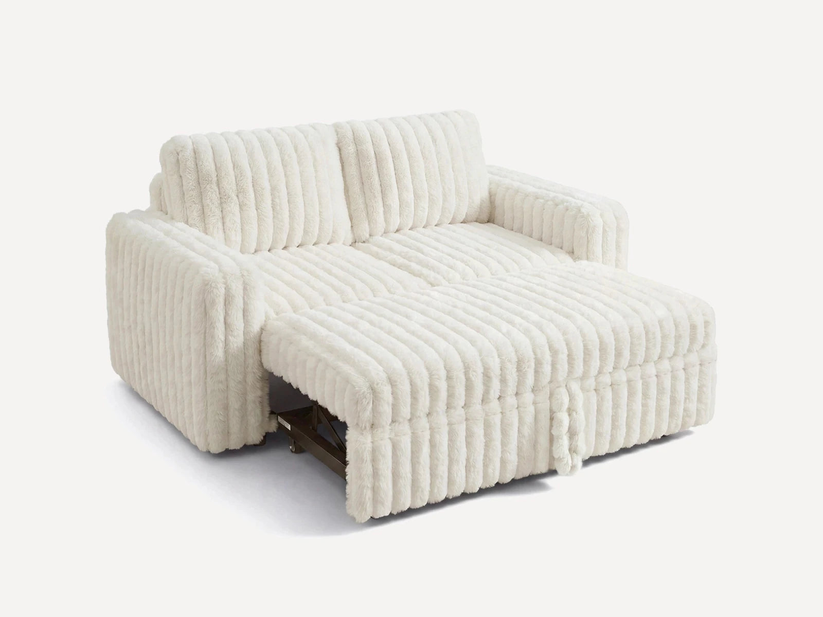2-Piece Wide Plush Corduroy Modular Sleeper
 #Color_Faux Rabbit Fur Ivory