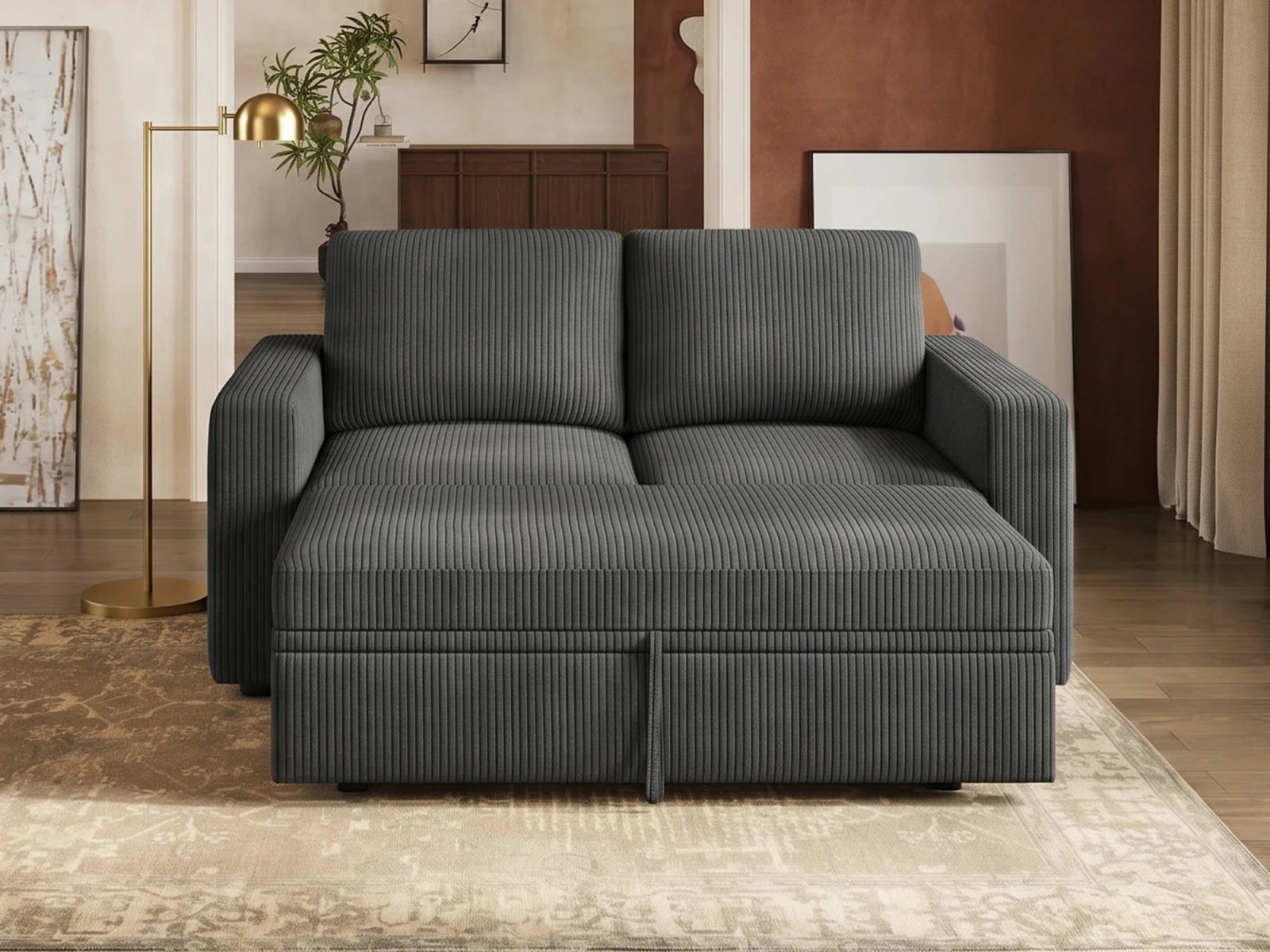 2-Piece Wide Plush Corduroy Modular Sleeper
 #Color_Corduroy Gray