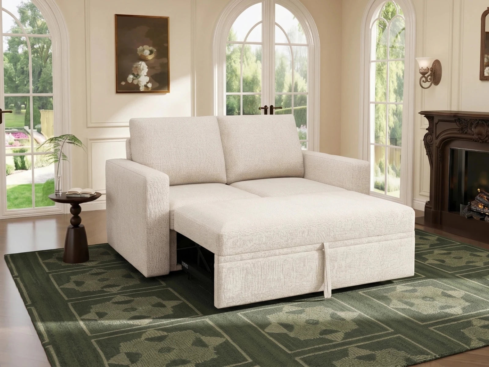 2-Piece Wide Plush Corduroy Modular Sleeper
 #Color_Beige
