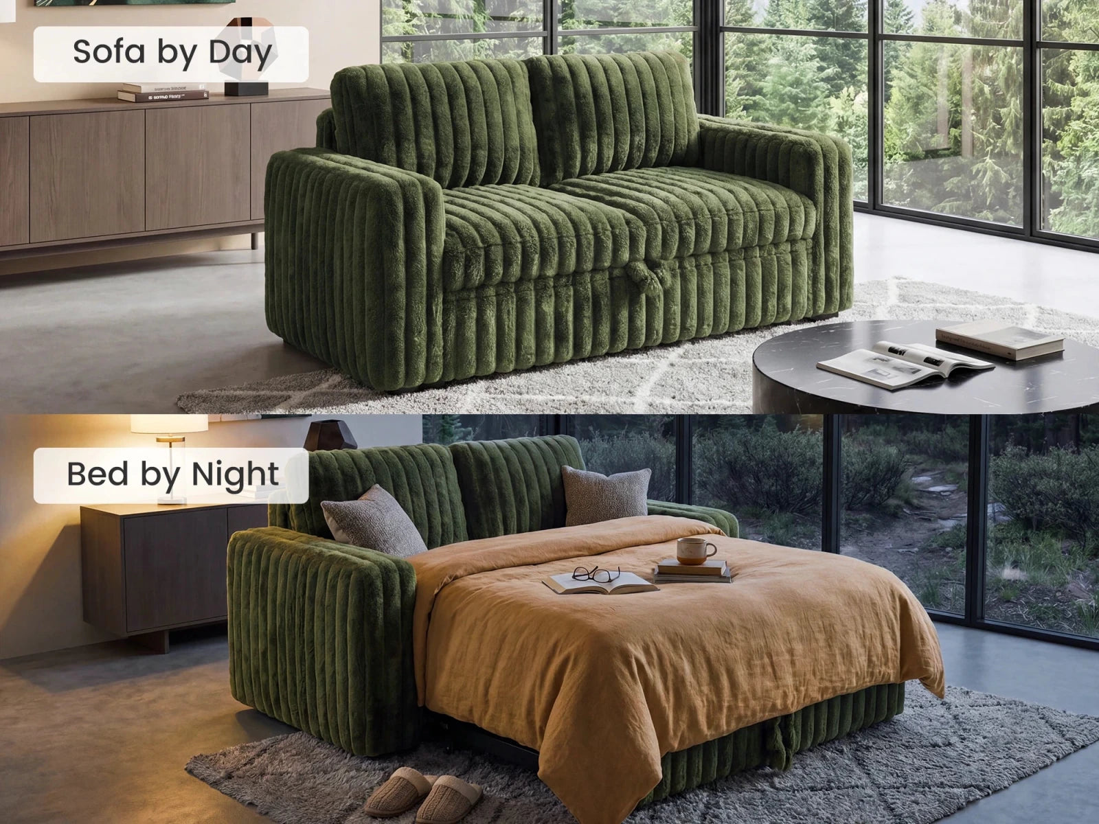 2-Piece Wide Plush Corduroy Modular Sleeper
#Color_Faux Rabbit Fur Green 