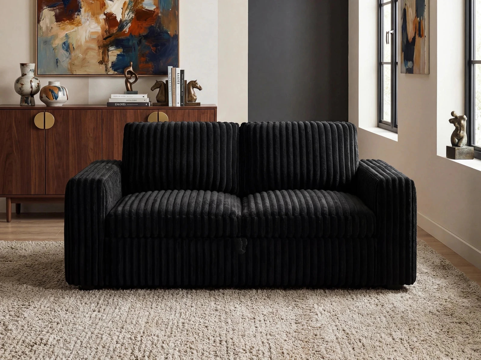 2-Piece Wide Plush Corduroy Modular Sleeper
 #Color_Black