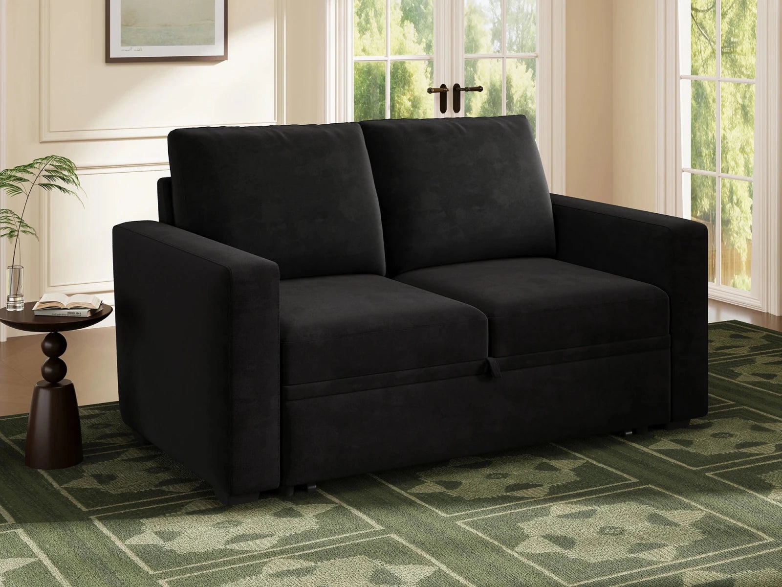 2-Piece Wide Plush Corduroy Modular Sleeper
 #Color_Velvet Black