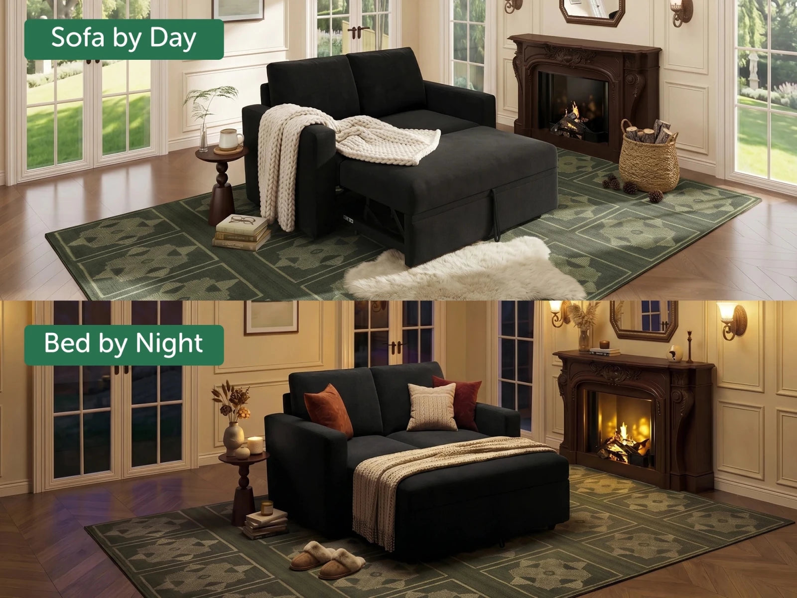 2-Piece Wide Plush Corduroy Modular Sleeper
 #Color_Velvet Black