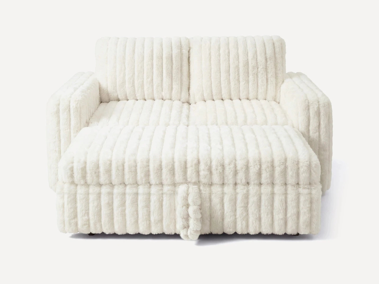 2-Piece Wide Plush Corduroy Modular Sleeper
 #Color_Faux Rabbit Fur Ivory