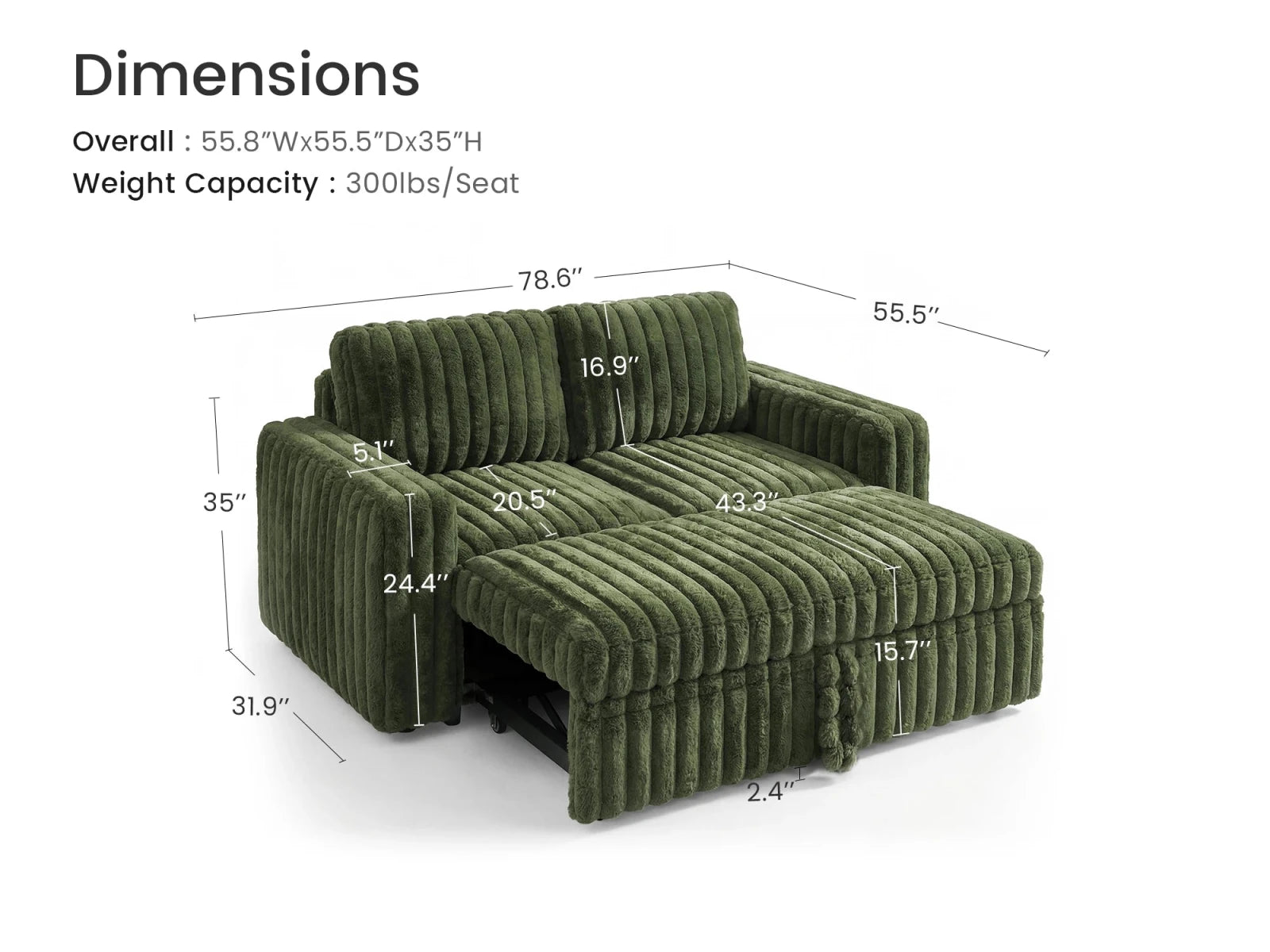 2-Piece Wide Plush Corduroy Modular Sleeper
#Color_Faux Rabbit Fur Green 