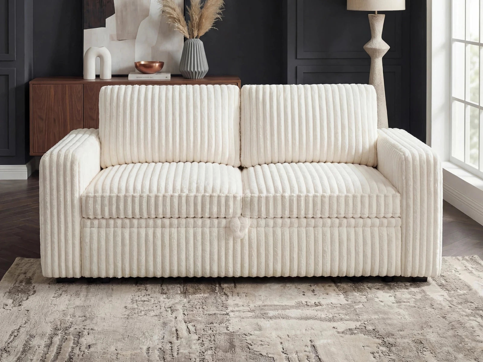 2-Piece Wide Plush Corduroy Modular Sleeper
 #Color_White