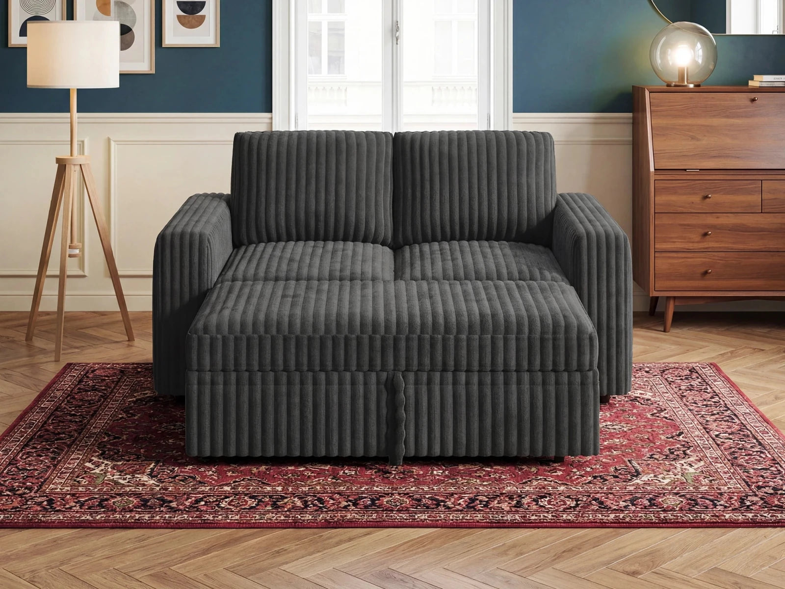 2-Piece Wide Plush Corduroy Modular Sleeper
 #Color_Gray