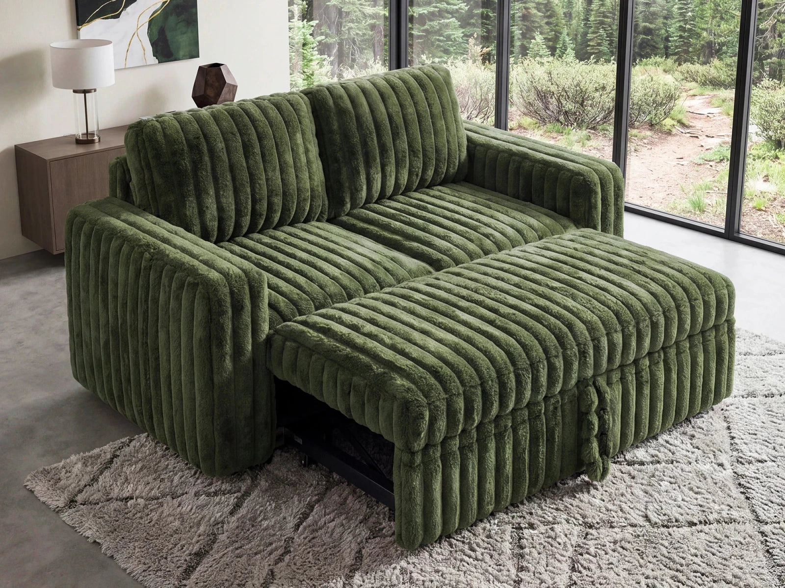 2-Piece Wide Plush Corduroy Modular Sleeper
#Color_Faux Rabbit Fur Green 