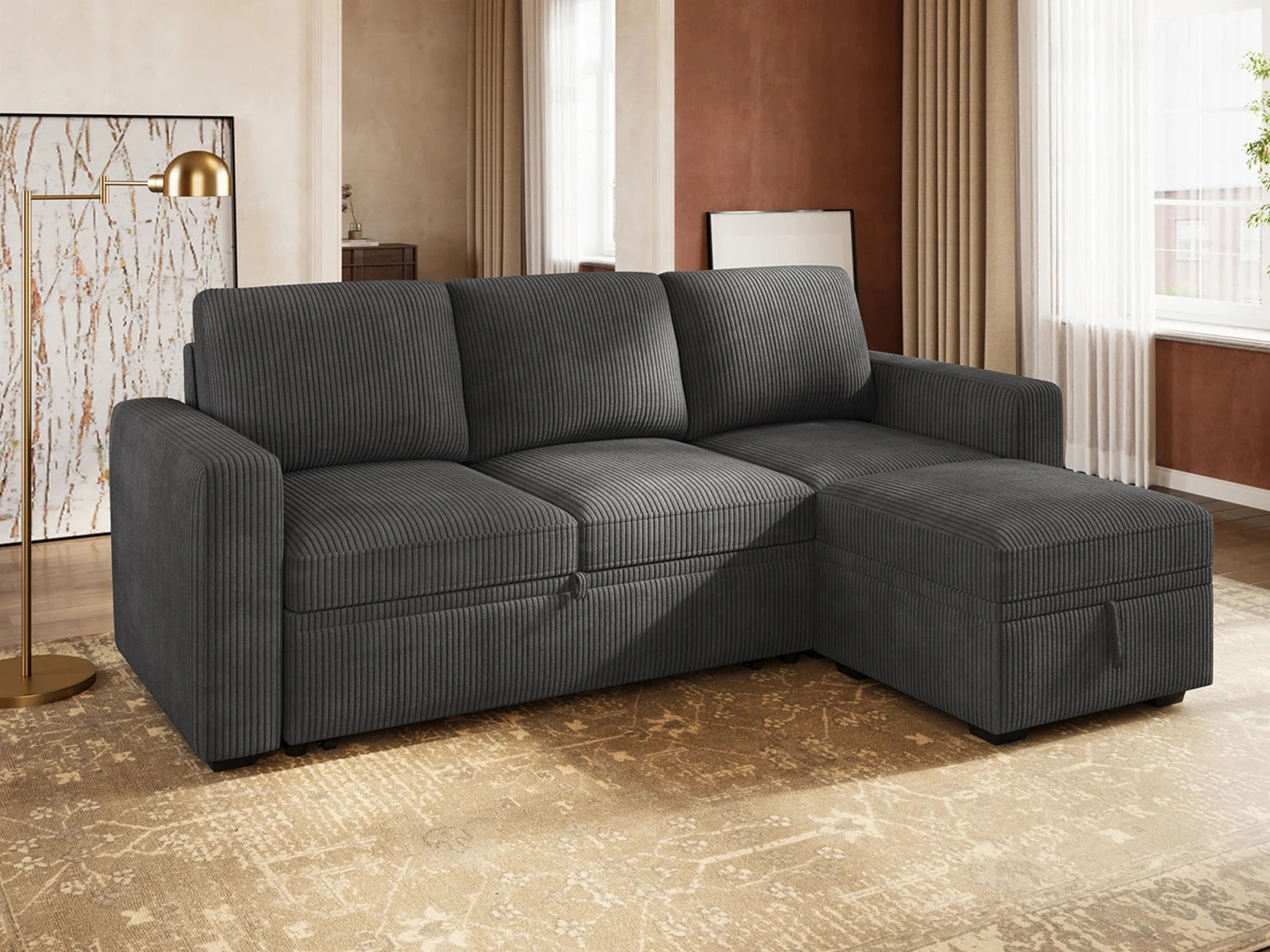 Molit 4-Piece Pull-Out Sectional
#Color_Corduroy Gray