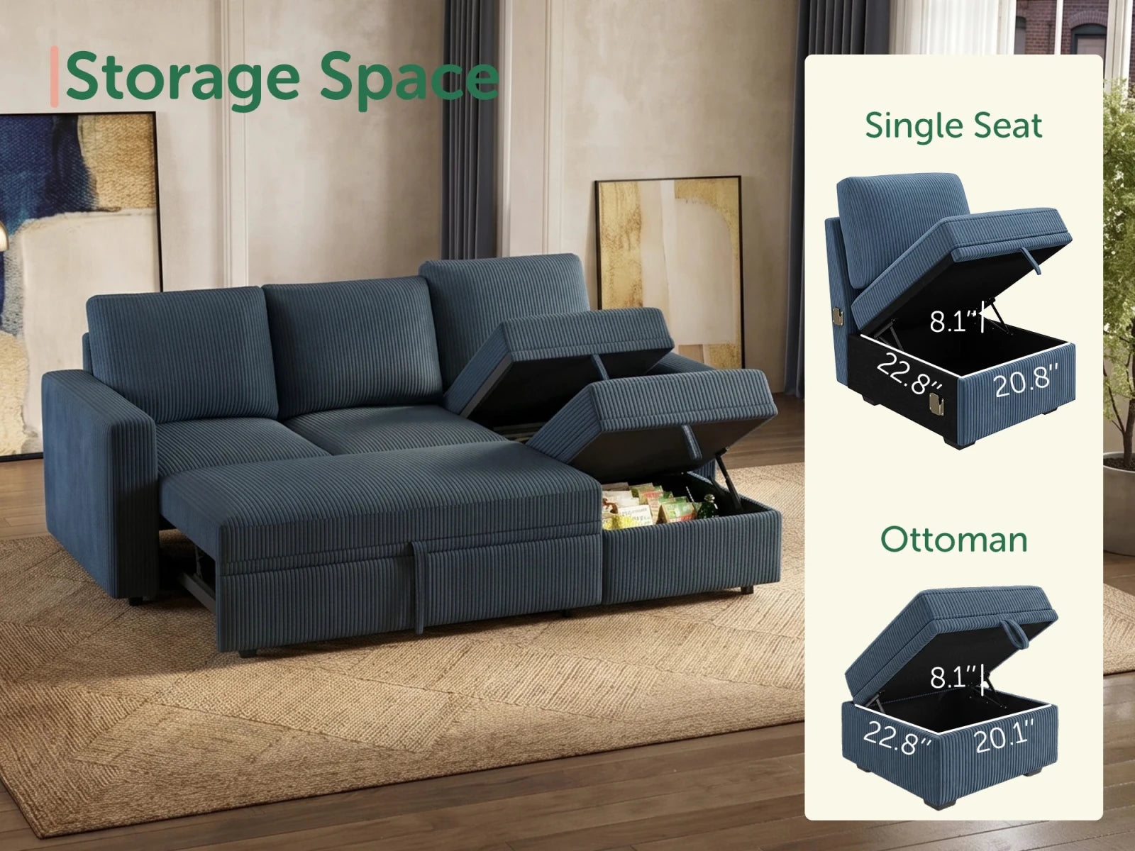 Molit 4-Piece Pull-Out Sectional
#Color_Corduroy Blue