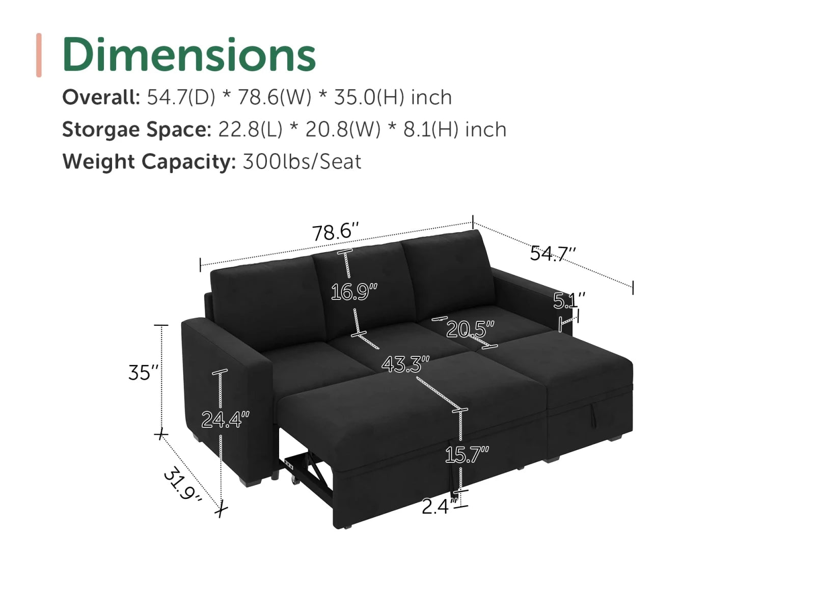 Molit 4-Piece Pull-Out Sectional
#Color_Velvet Black