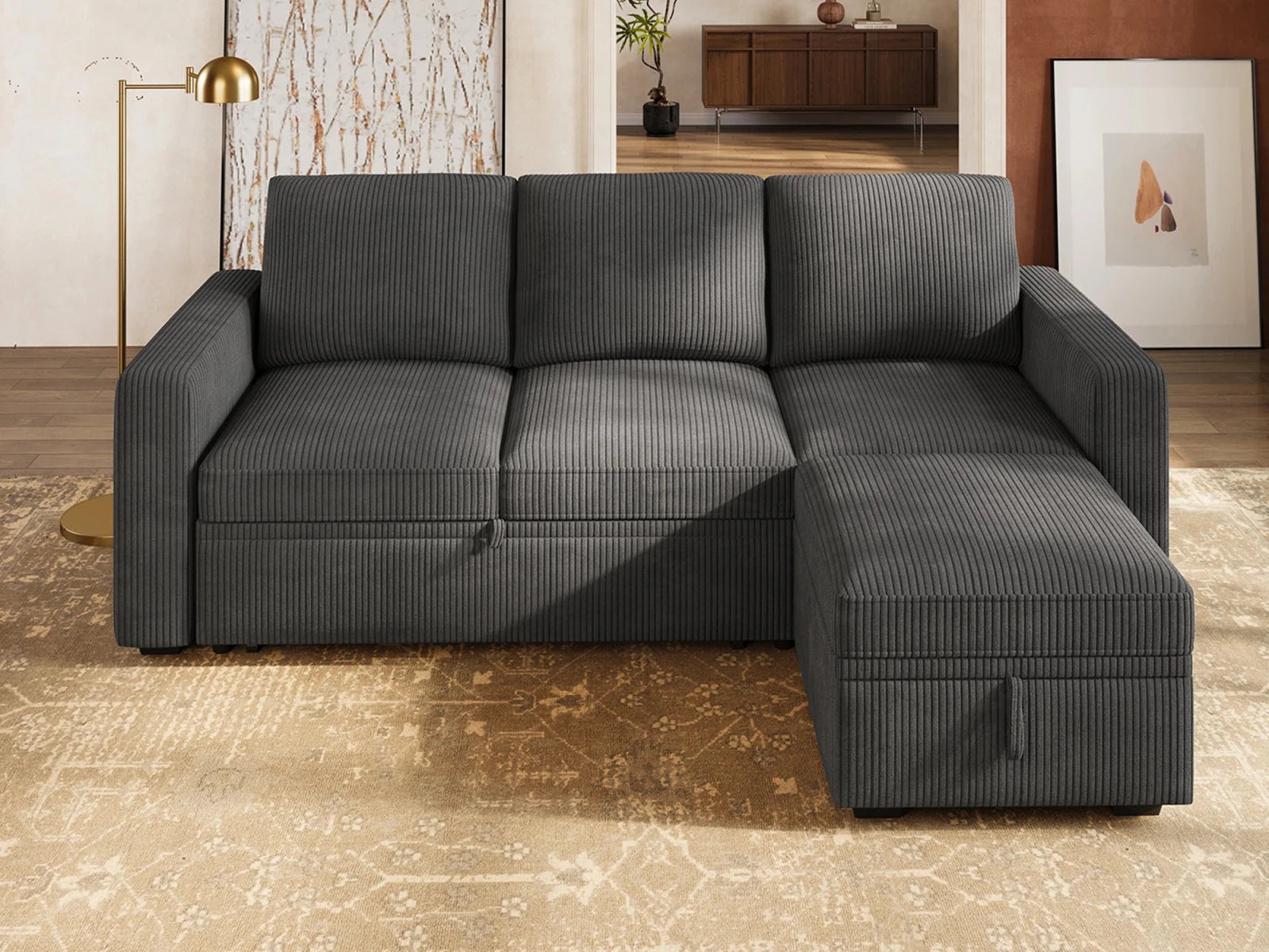 Molit 4-Piece Pull-Out Sectional
#Color_Corduroy Gray
