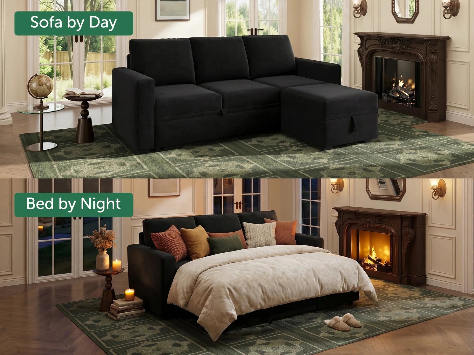 Molit 4-Piece Pull-Out Sectional
#Color_Velvet Black