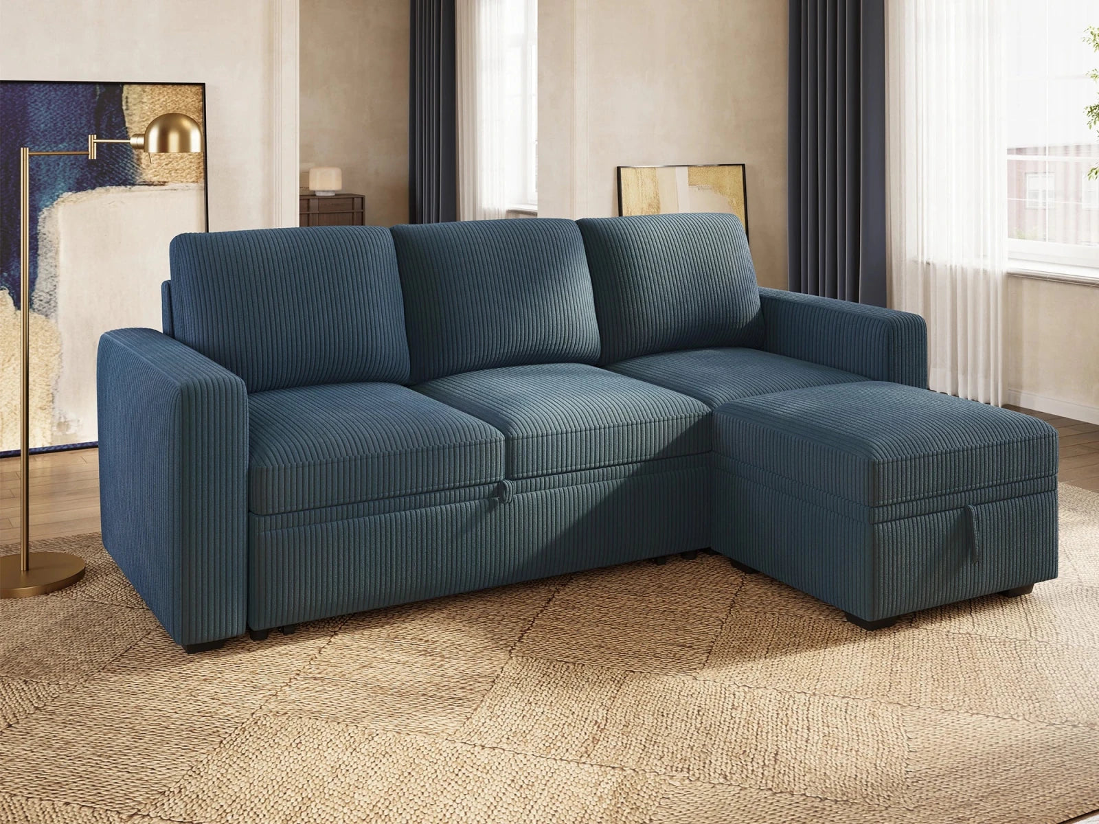 Molit 4-Piece Pull-Out Sectional
#Color_Corduroy Blue