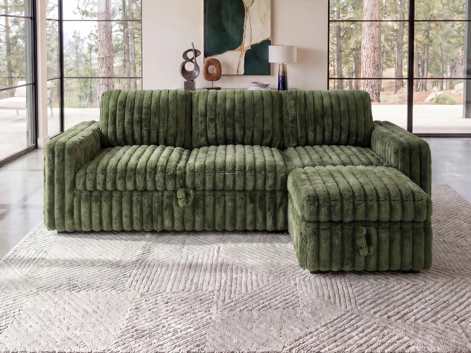 Molit 4-Piece Pull-Out Sectional
 #Color_Faux Rabbit Fur Green