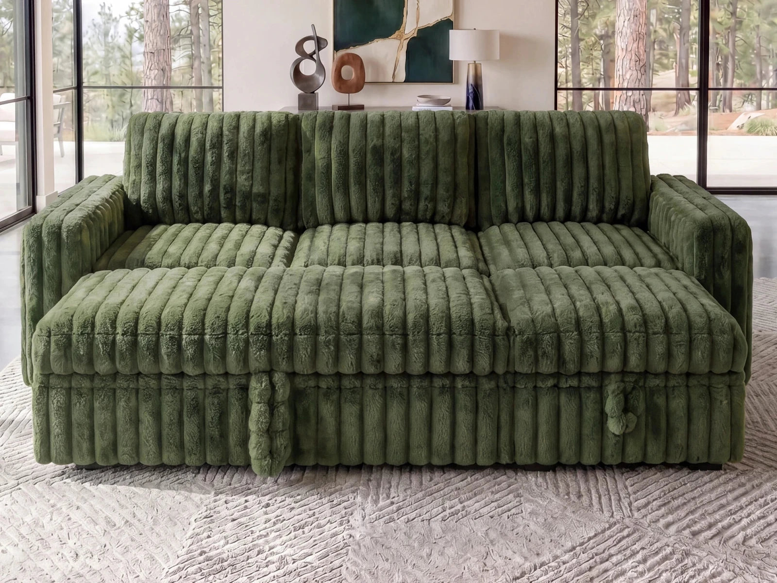Molit 4-Piece Pull-Out Sectional
 #Color_Faux Rabbit Fur Green
#Hover