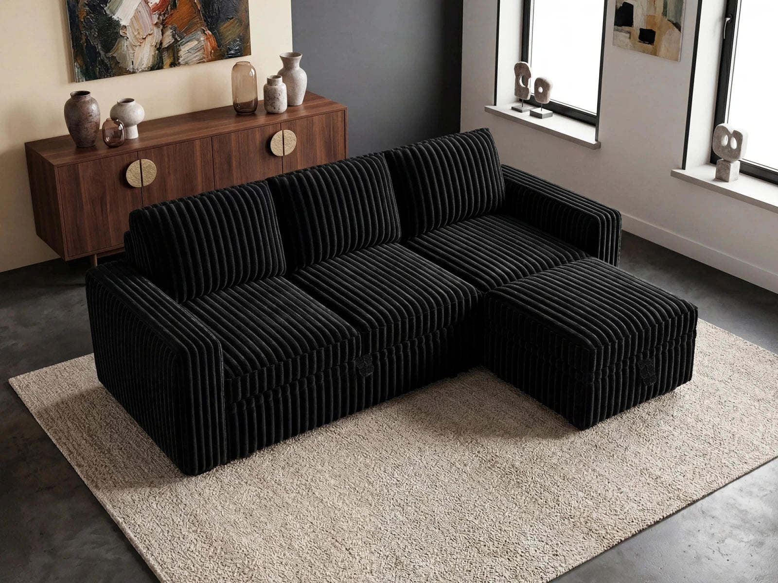 Molit 4-Piece Pull-Out Sectional
 #Color_Black