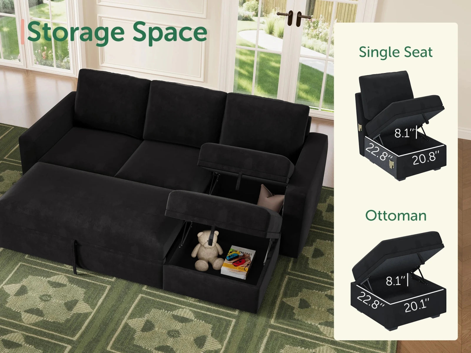 Molit 4-Piece Pull-Out Sectional
#Color_Velvet Black