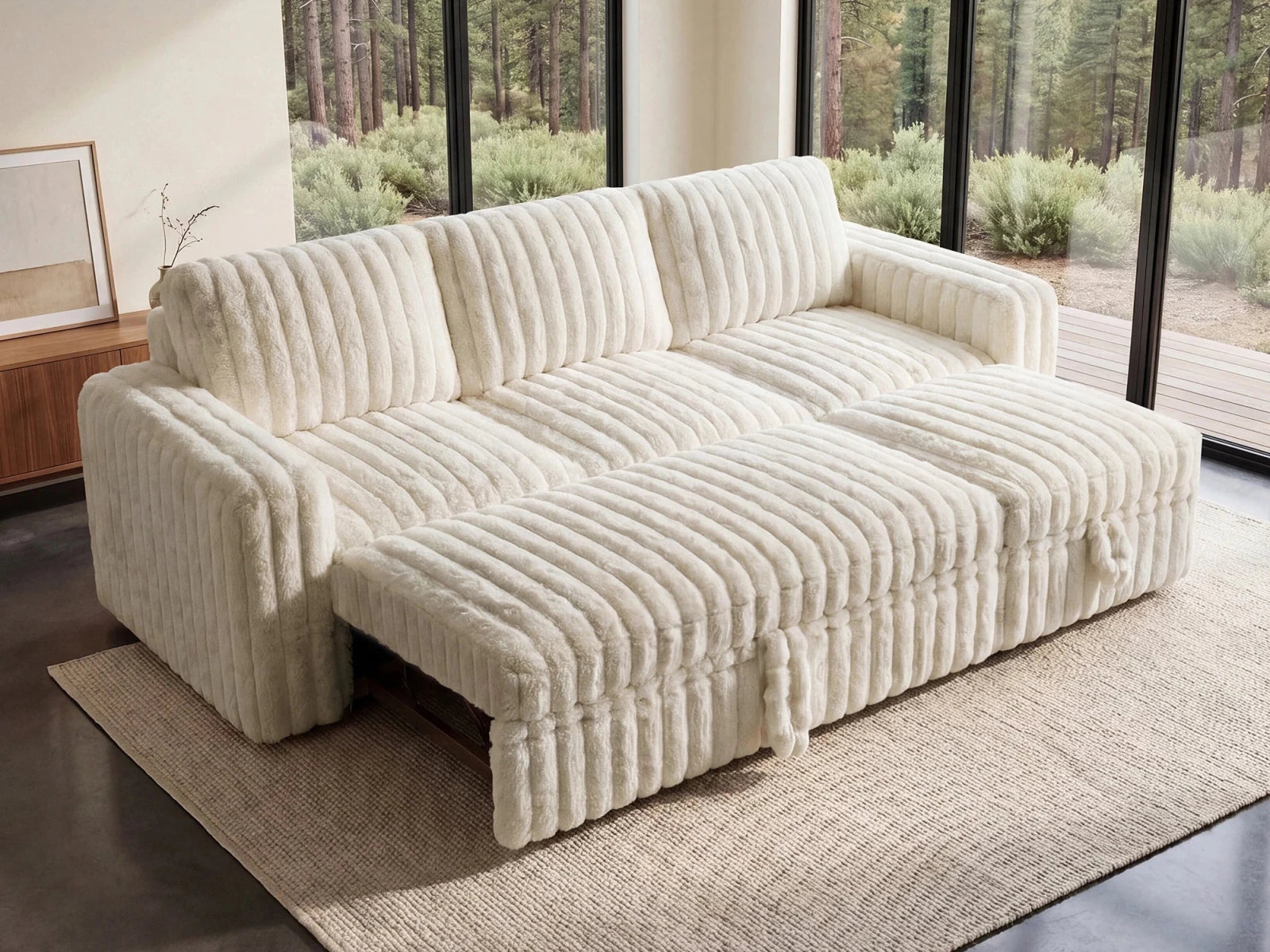 Molit 4-Piece Pull-Out Sectional
  #Color_Faux Rabbit Fur Ivory