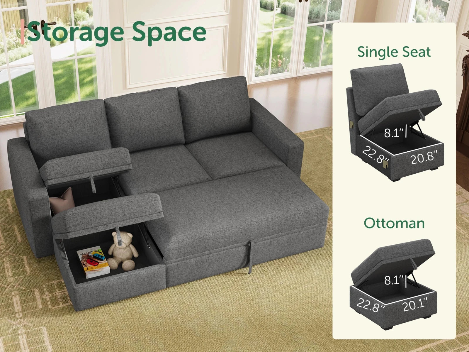 Molit 4-Piece Pull-Out Sectional
 #Color_Dark Gray