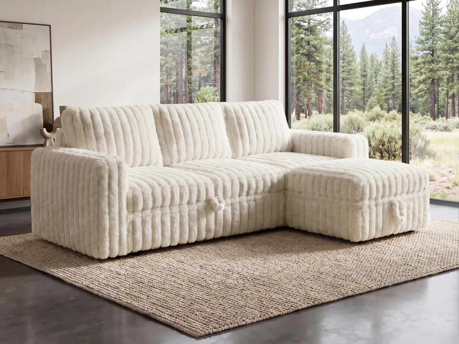 Molit 4-Piece Pull-Out Sectional
  #Color_Faux Rabbit Fur Ivory