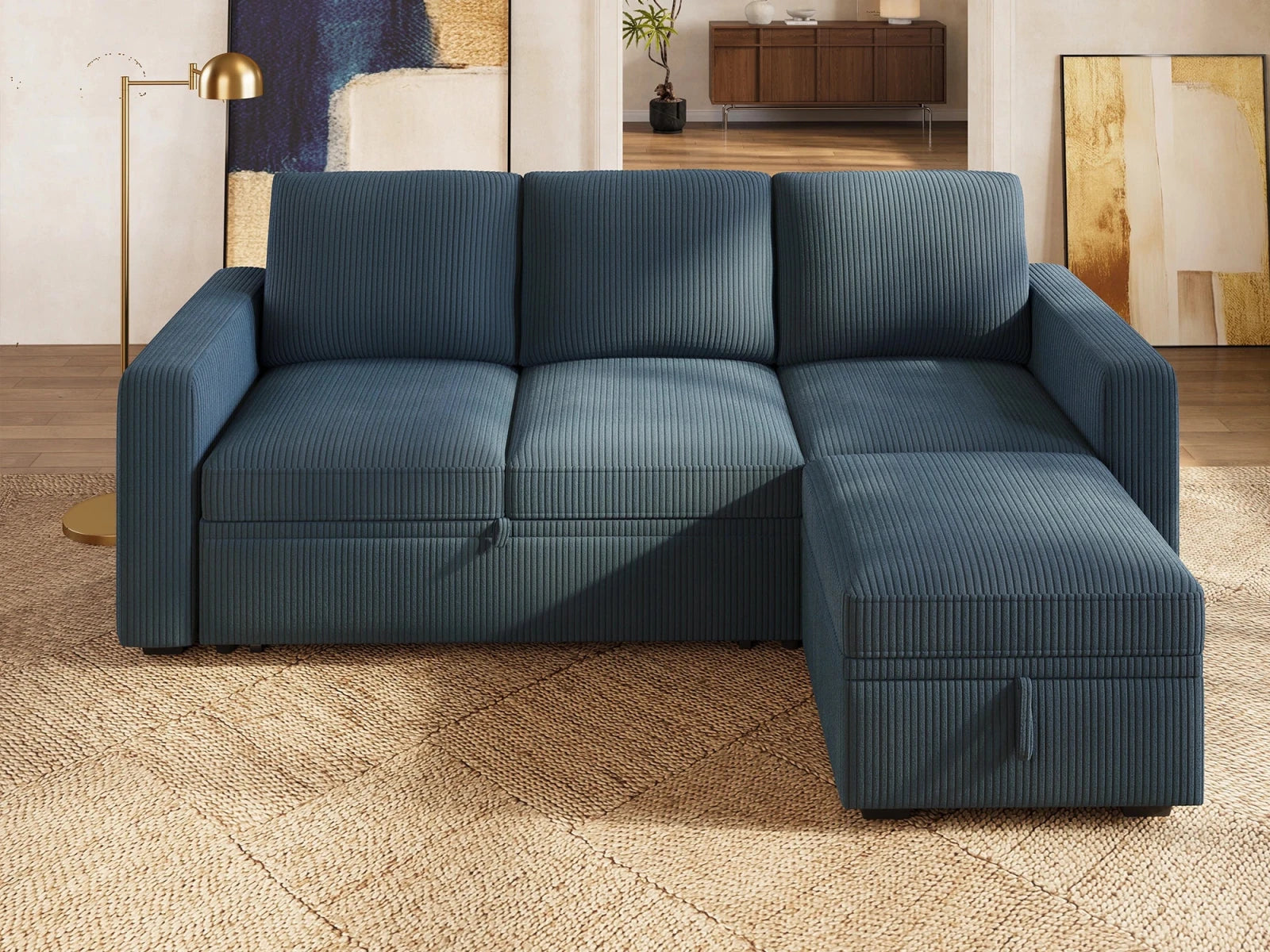 Molit 4-Piece Pull-Out Sectional
#Color_Corduroy Blue