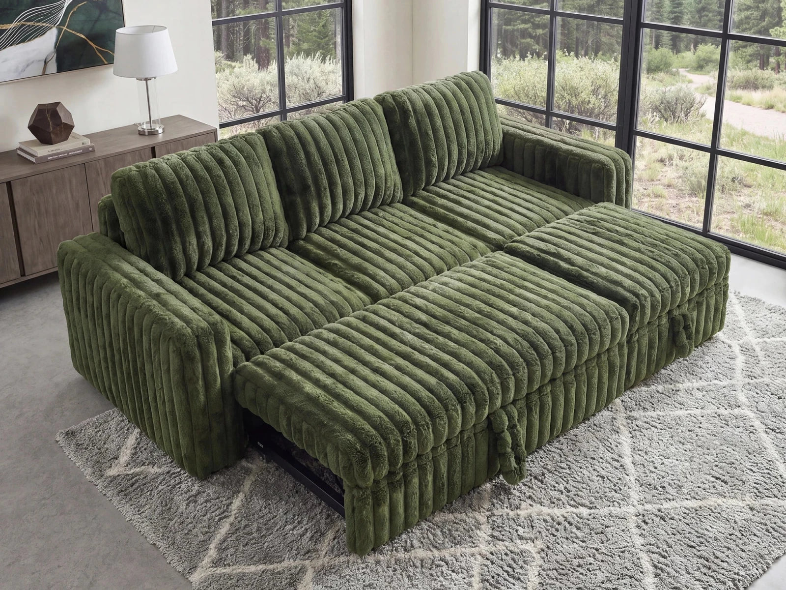 Molit 4-Piece Pull-Out Sectional
 #Color_Faux Rabbit Fur Green