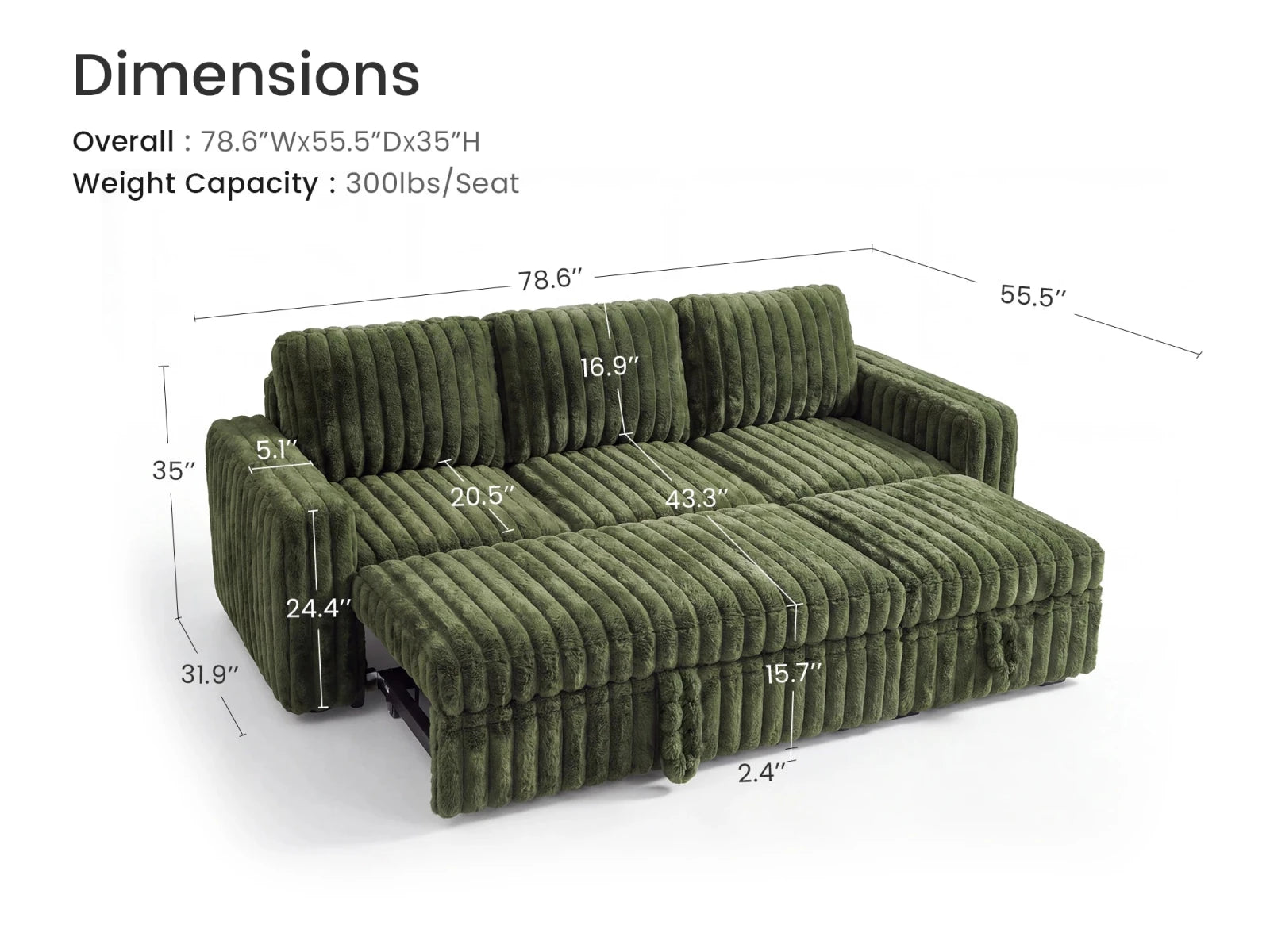Molit 4-Piece Pull-Out Sectional
 #Color_Faux Rabbit Fur Green