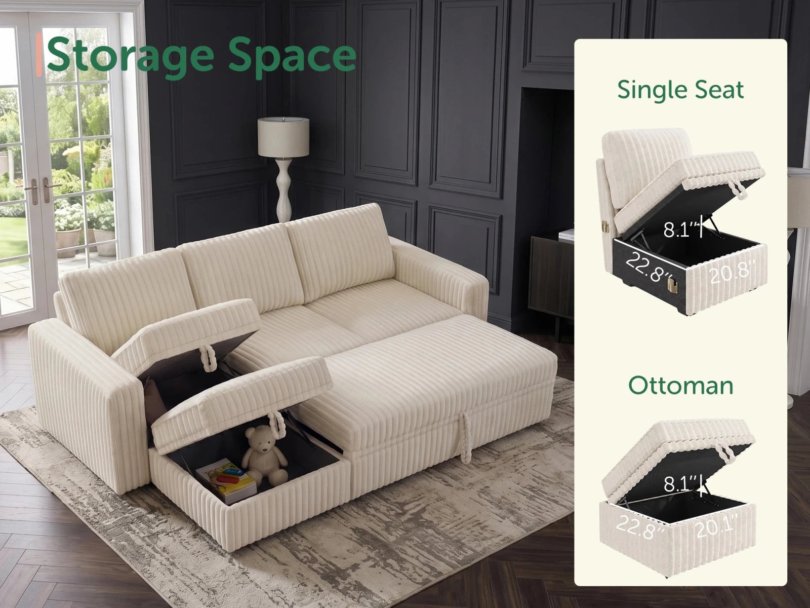 Molit 4-Piece Pull-Out Sectional
 #Color_White