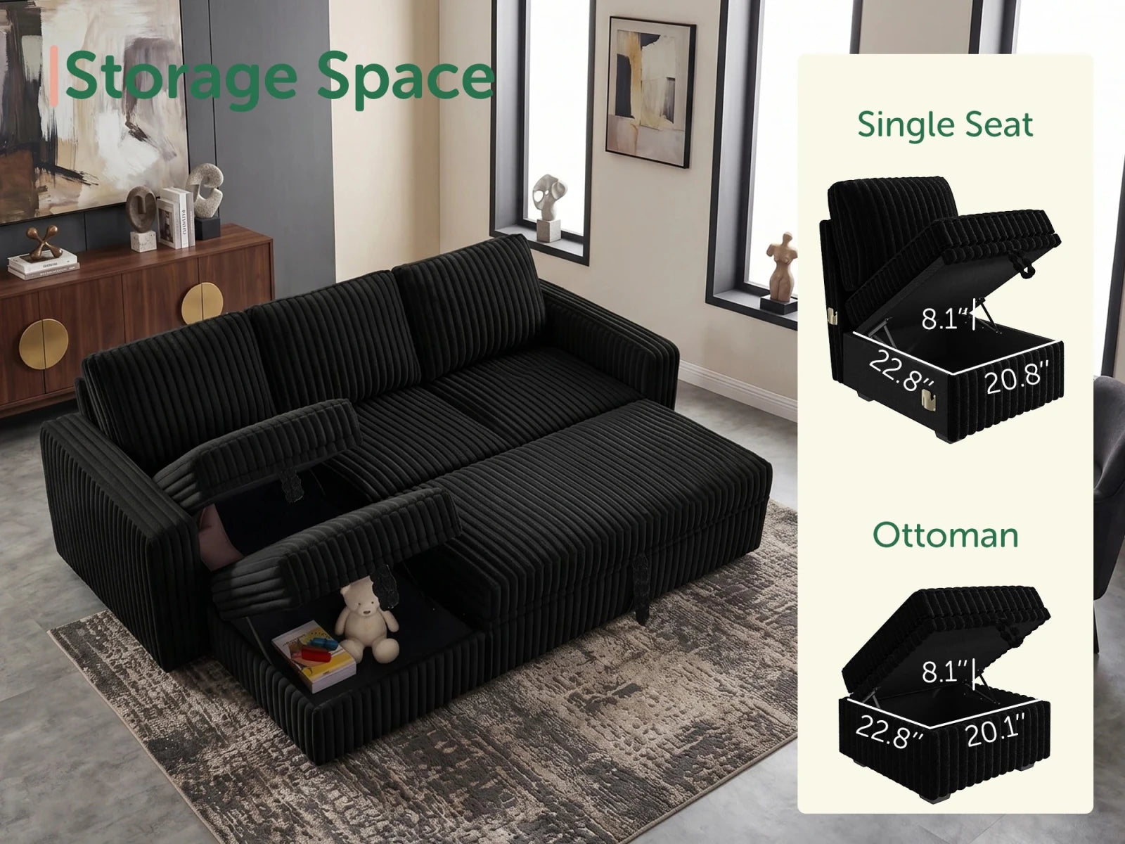 Molit 4-Piece Pull-Out Sectional
 #Color_Black