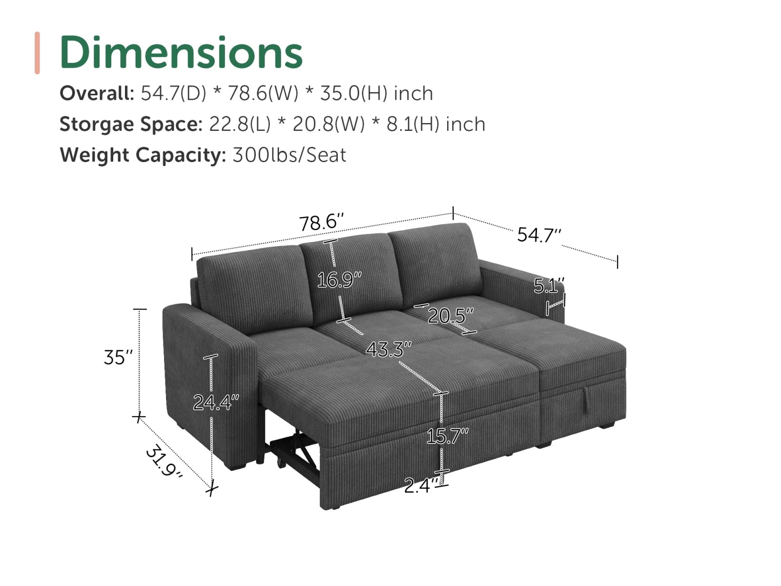 Molit 4-Piece Pull-Out Sectional
#Color_Corduroy Gray