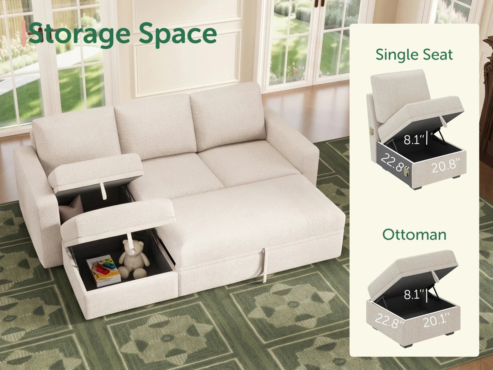 Molit 4-Piece Pull-Out Sectional
 #Color_Beige